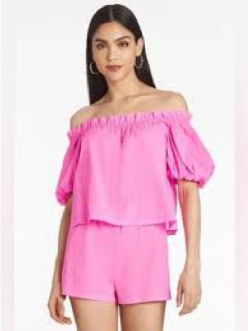 Amanda Uprichard Bubblegum Pink Off-Shoulder Romper